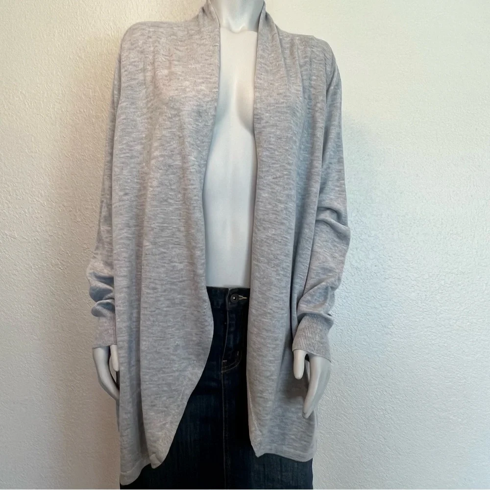Ella Miss Heather Gray Long Open Front Cardigan Sweater - Picture 3 of 13
